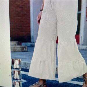 Womens White Drawstring Palazzo Pants.  Brand new never been worn ruffled design
